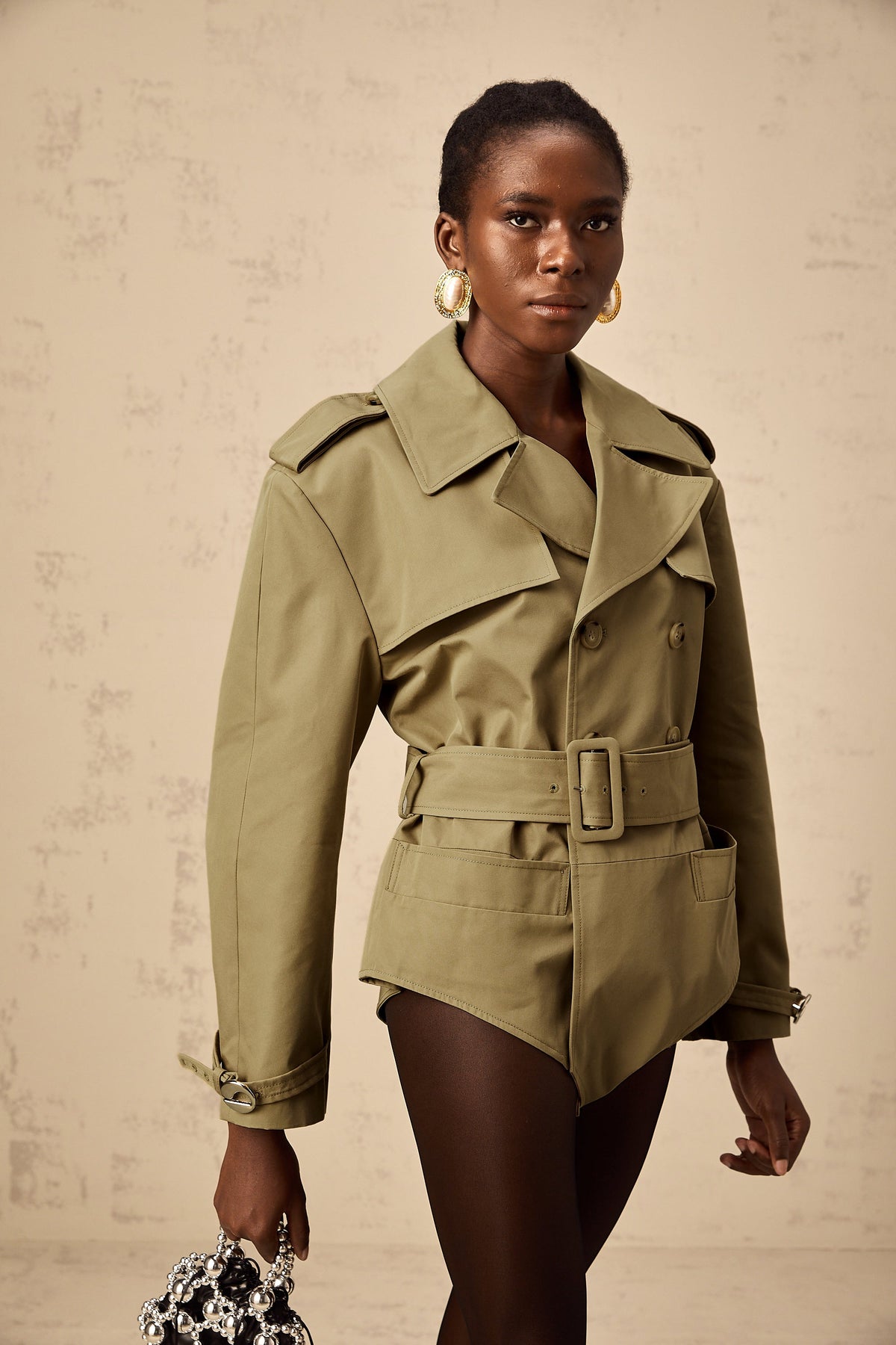 Chloe khaki double-breast belted bodysuit