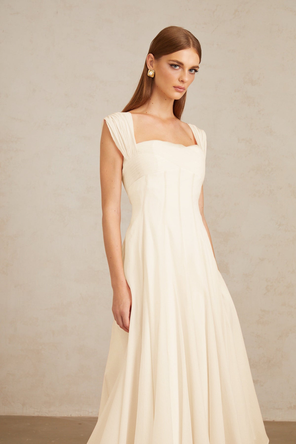 Érasme Cream White Flounced Midi dress