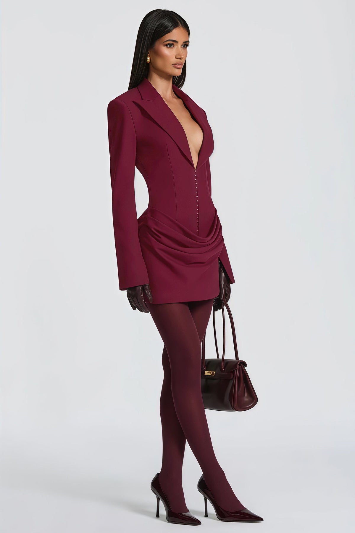 Rosette Burgundy Ruched Blazer Mini Dress (Final Sale)
