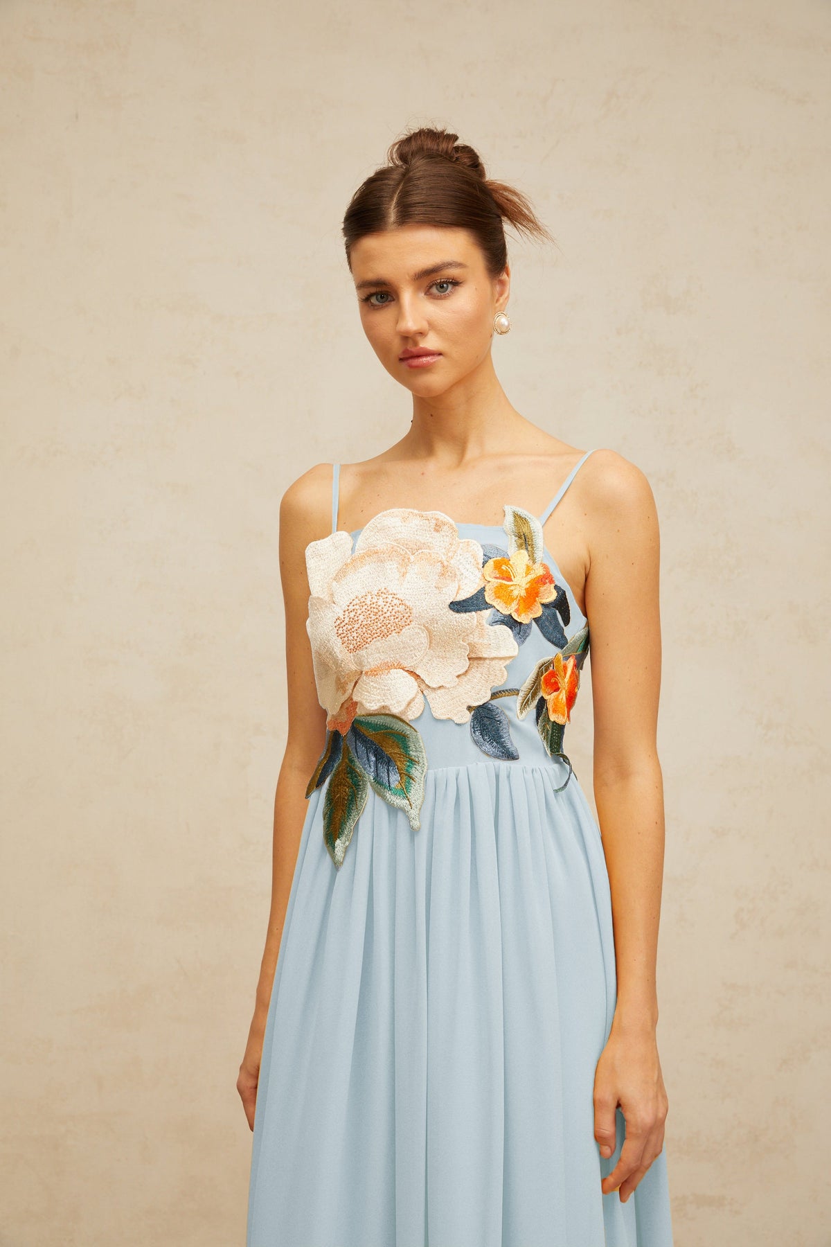 Josette floral-embroidered shirred maxi dress in Blue (Final Sale-US Only)
