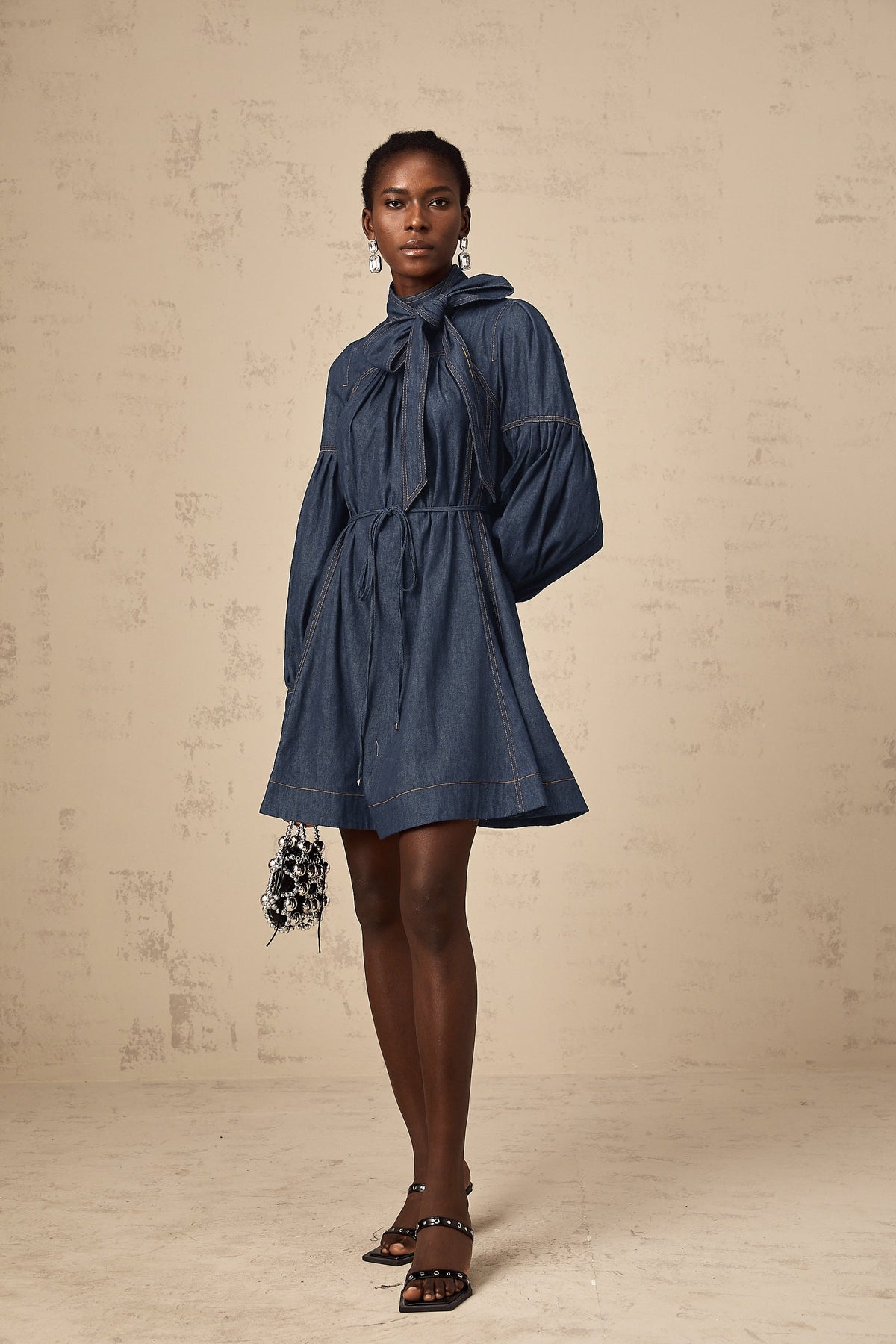 Mirabel dark-blue contrast-stitch denim mini dress
