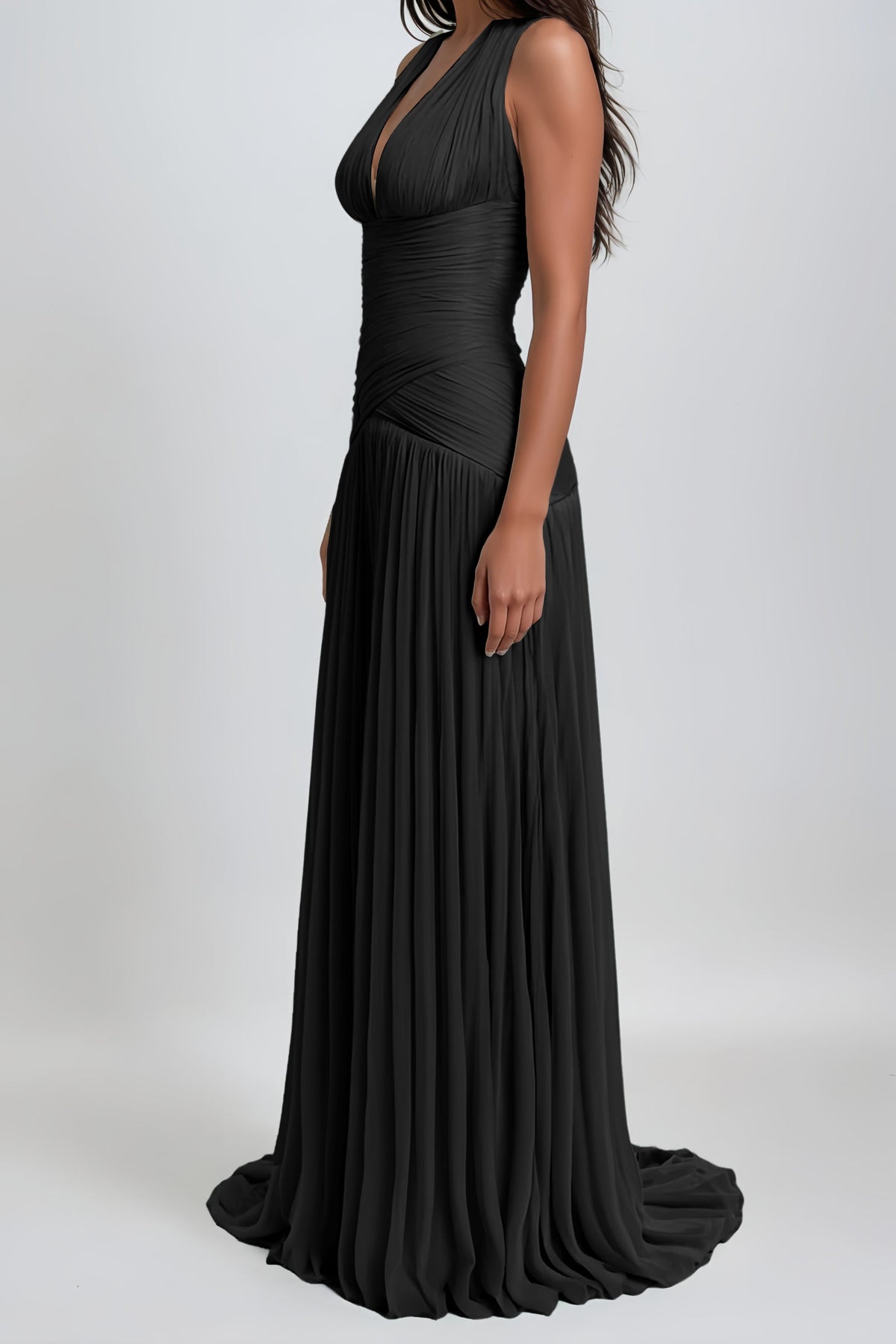 Uranie Black Gathered Maxi Dress