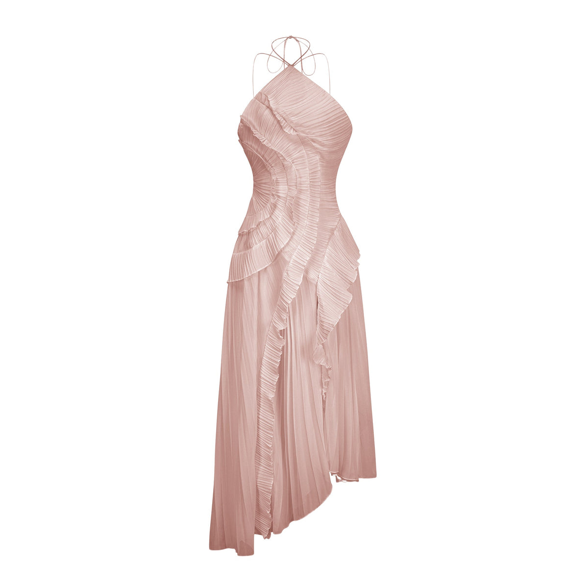 Doux Pink Ruffled Trim Pleated Midi Dress (Final Sale-US Only)