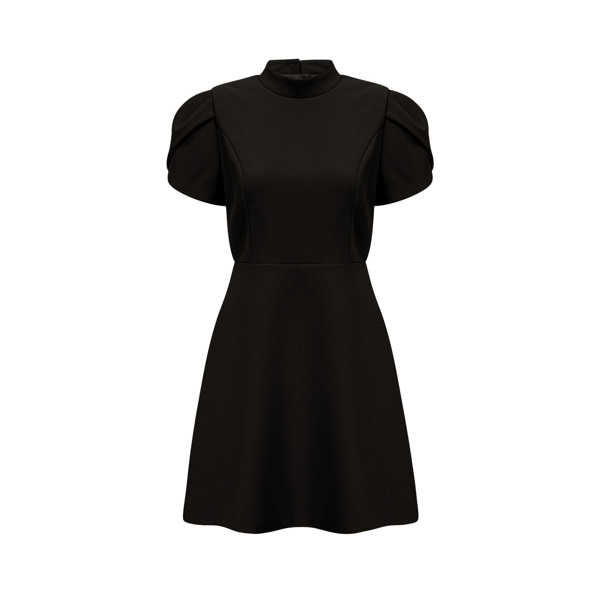 Anna Black Petal-Sleeve Cut-Out Bow Mini Dress