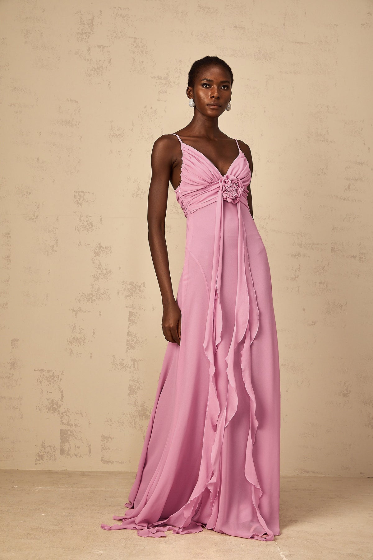 Ysandre Rose-Pink 3D Petal Tulle Maxi Dress (Final Sale-US Only)