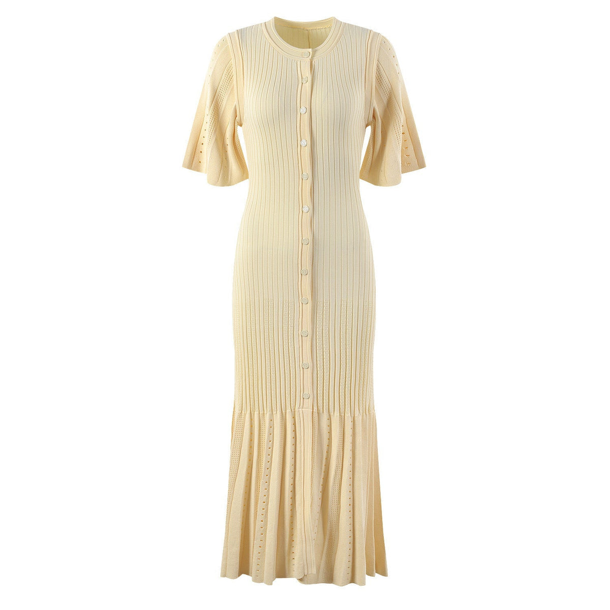 SANDRO Fine-knit midi dress with openwork design yellow/beige