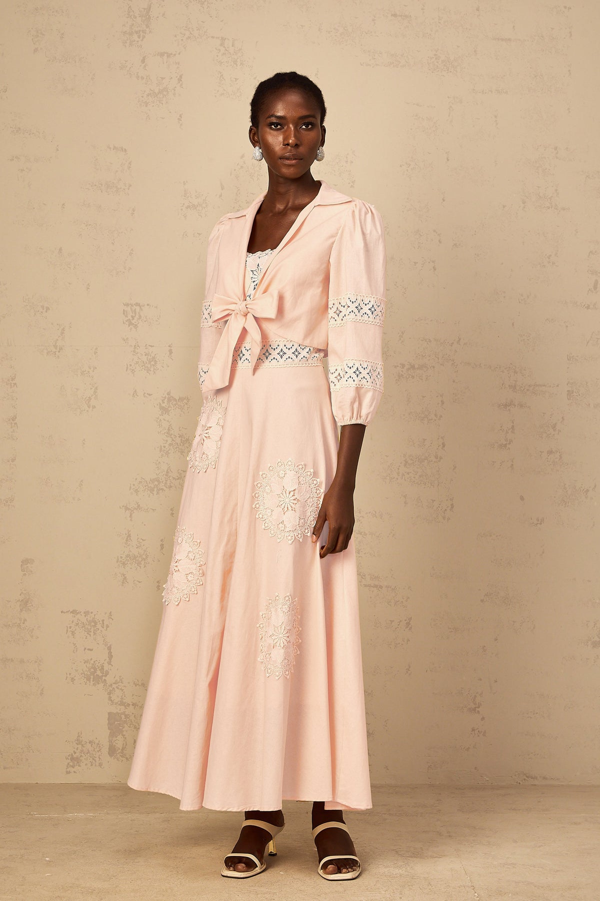 Romy Pink Floral Embroidered Blouse & Dress Set