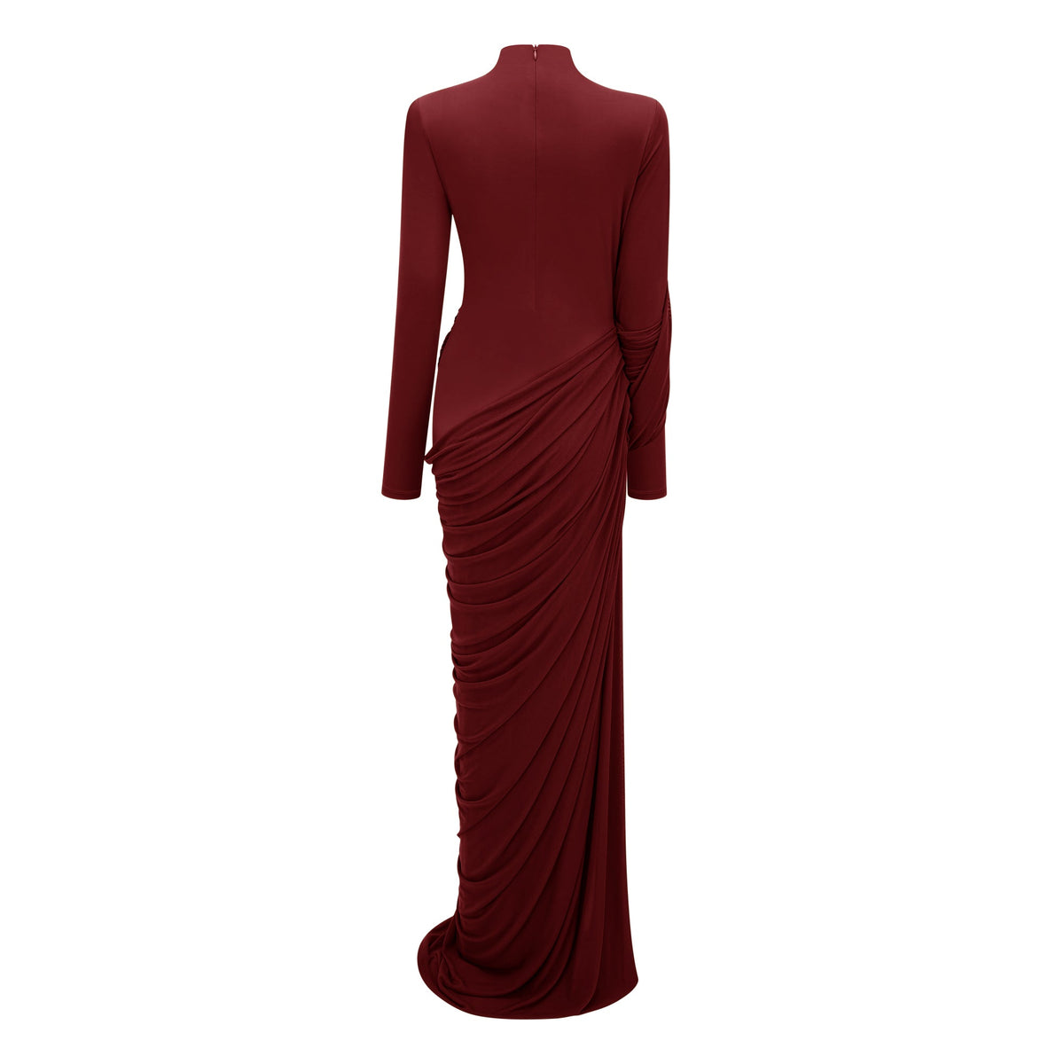 Arlette Red Asymmetrical Ruched Maxi Dress
