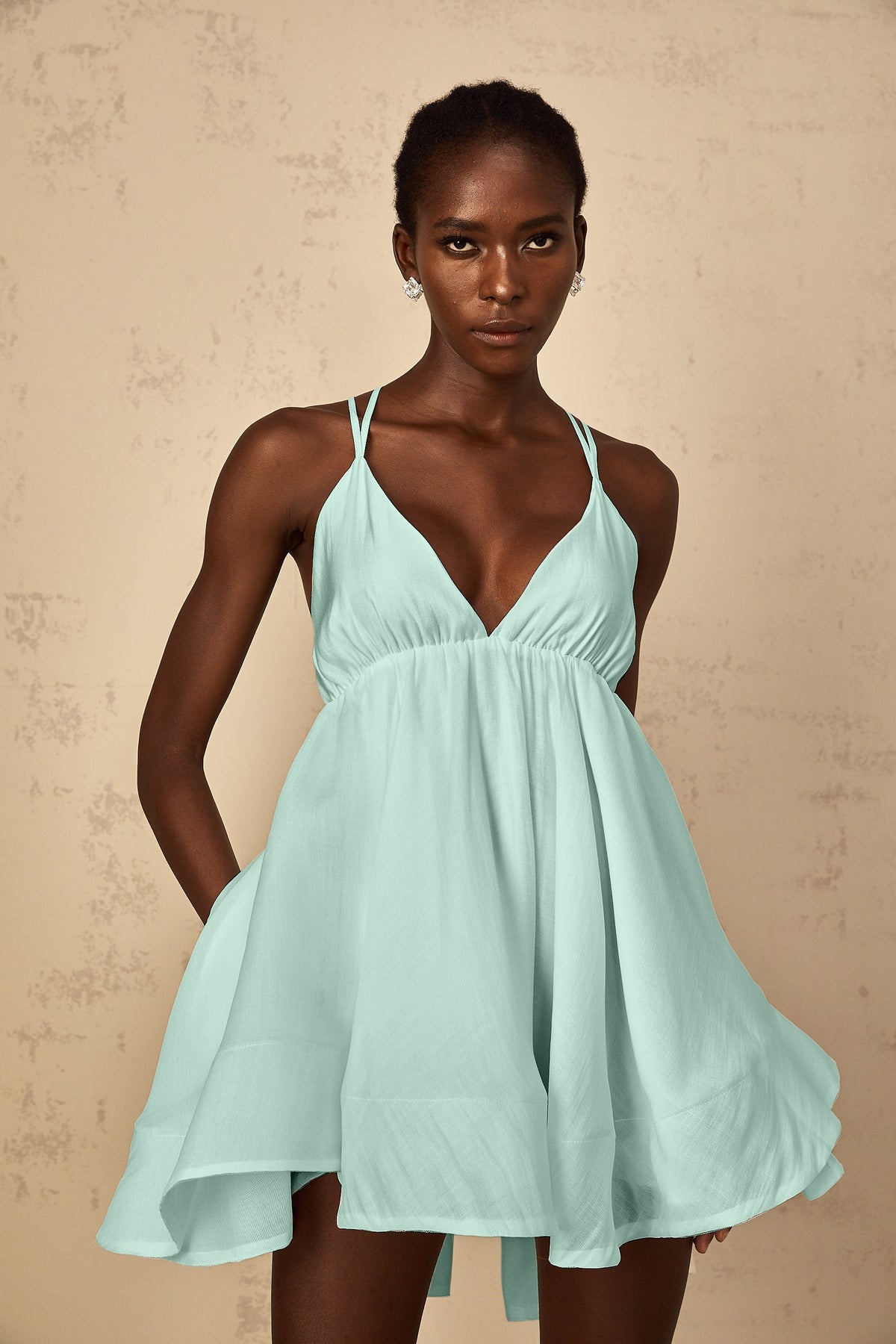 Quincie Green Shirred Flounced Mini Dress (Final Sale-US Only)