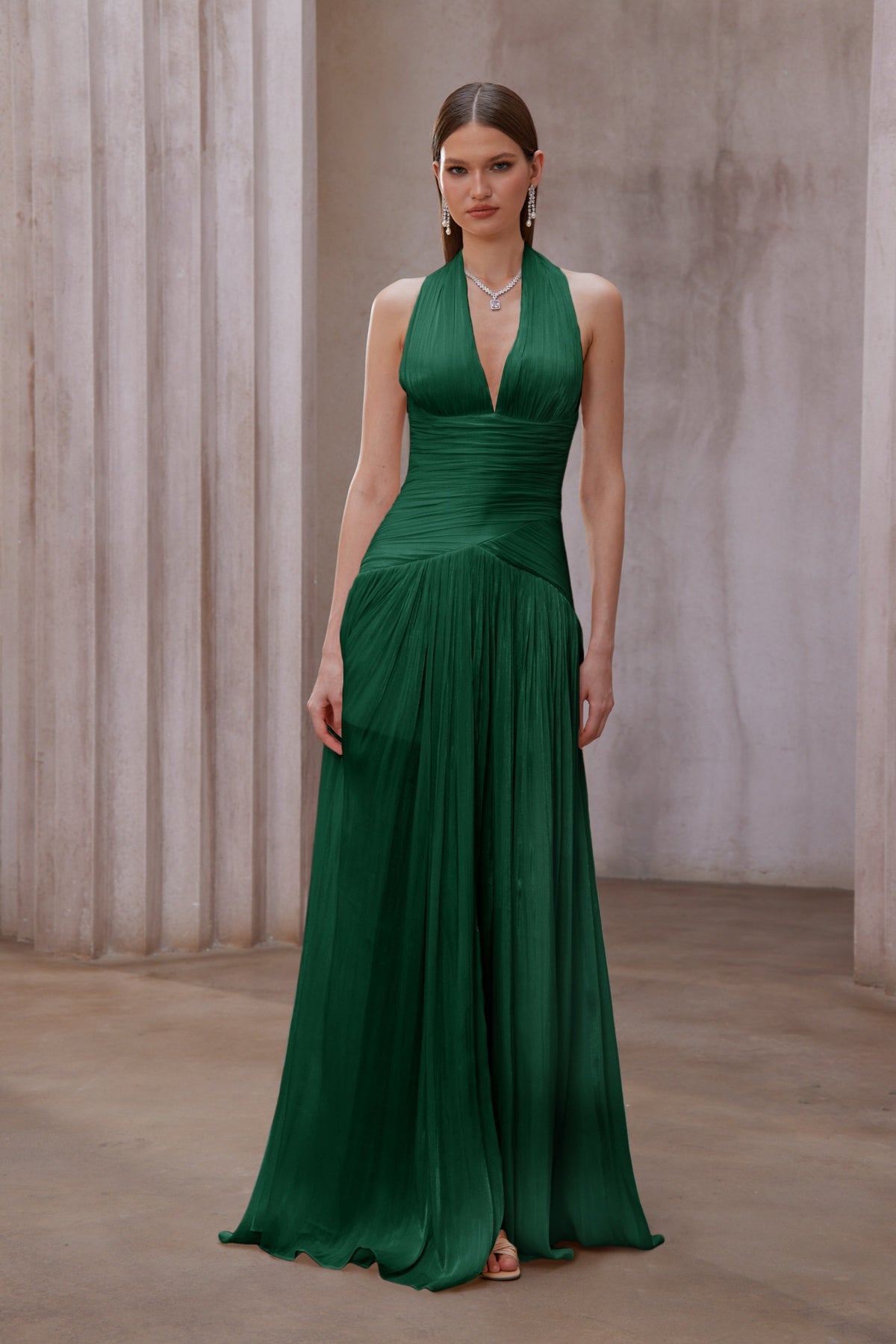 Uranie Emerald Green Gathered Maxi Dress