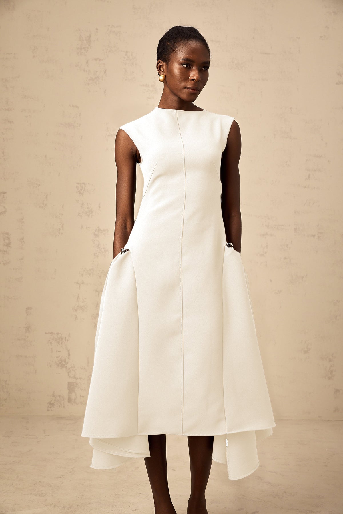 Jenifier white asymmetrical midi dress