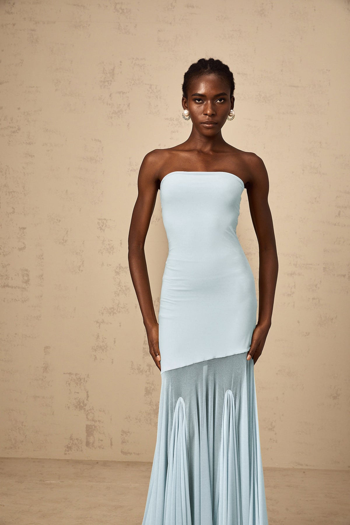Josiane Blue Off-shoulder Sheer Tulle Maxi Dress (Final Sale-US Only)