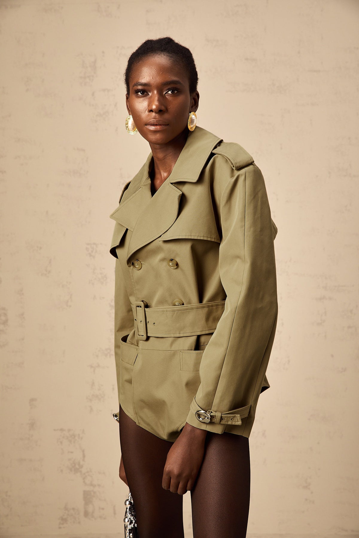 Chloe khaki double-breast belted bodysuit