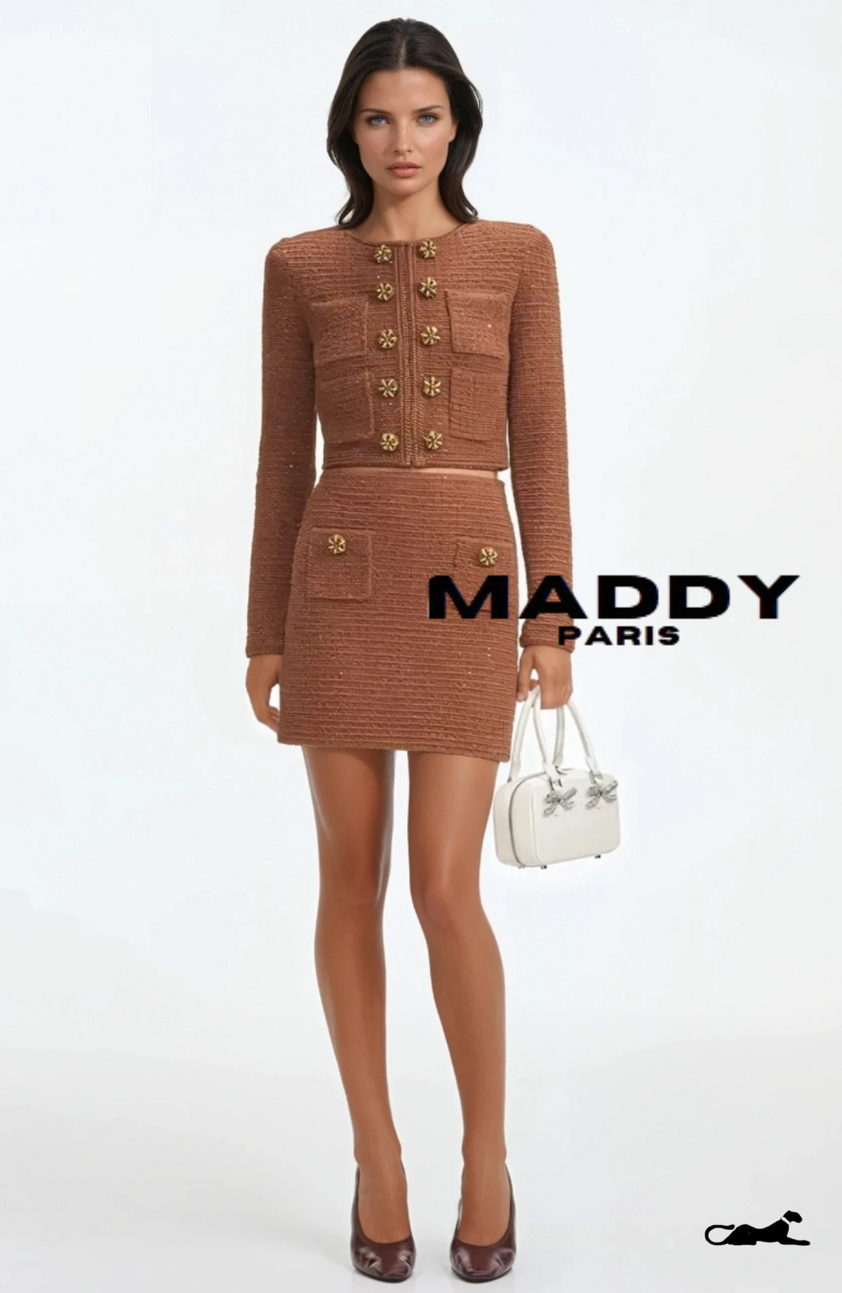 ALEXIA BOUCLÉ TWEED MINI SKIRT SET - Brown