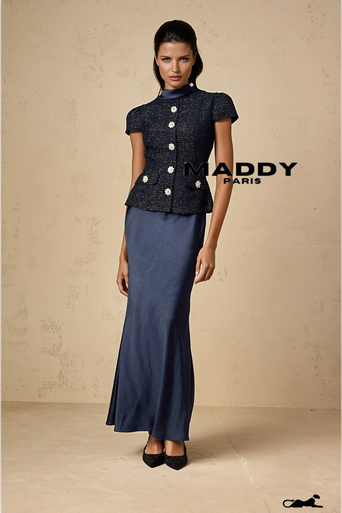 Josette blue peplum-waist panelled maxi dress
