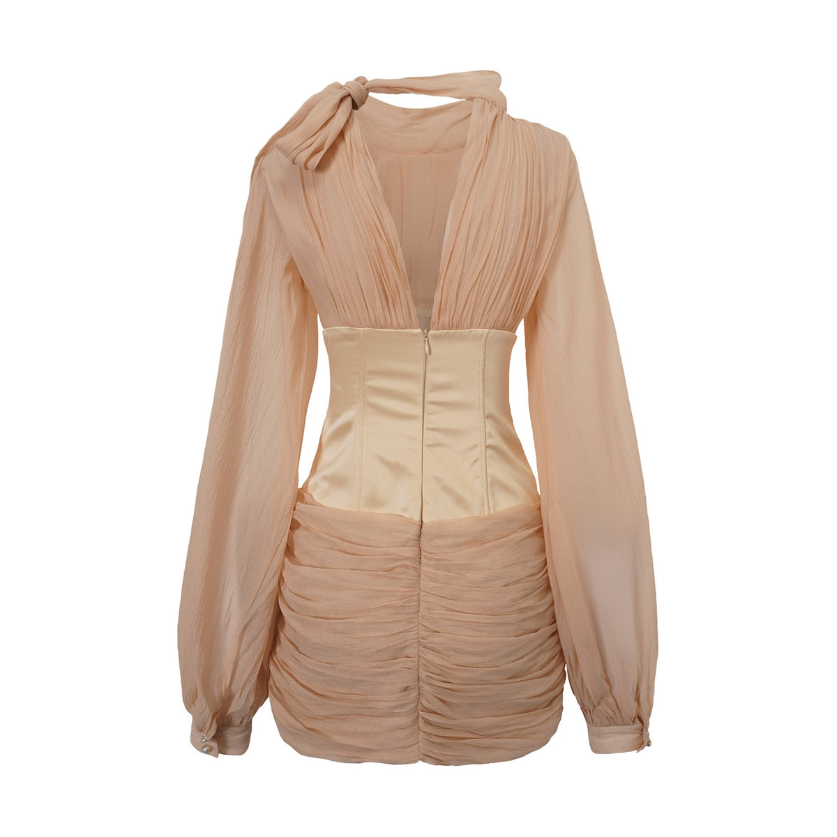 Téa cinched-waist floral-appliqué panelled mini dress