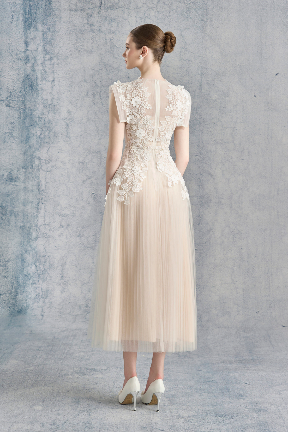 Annabelle Flower-appliqué Tulle Midi Dress