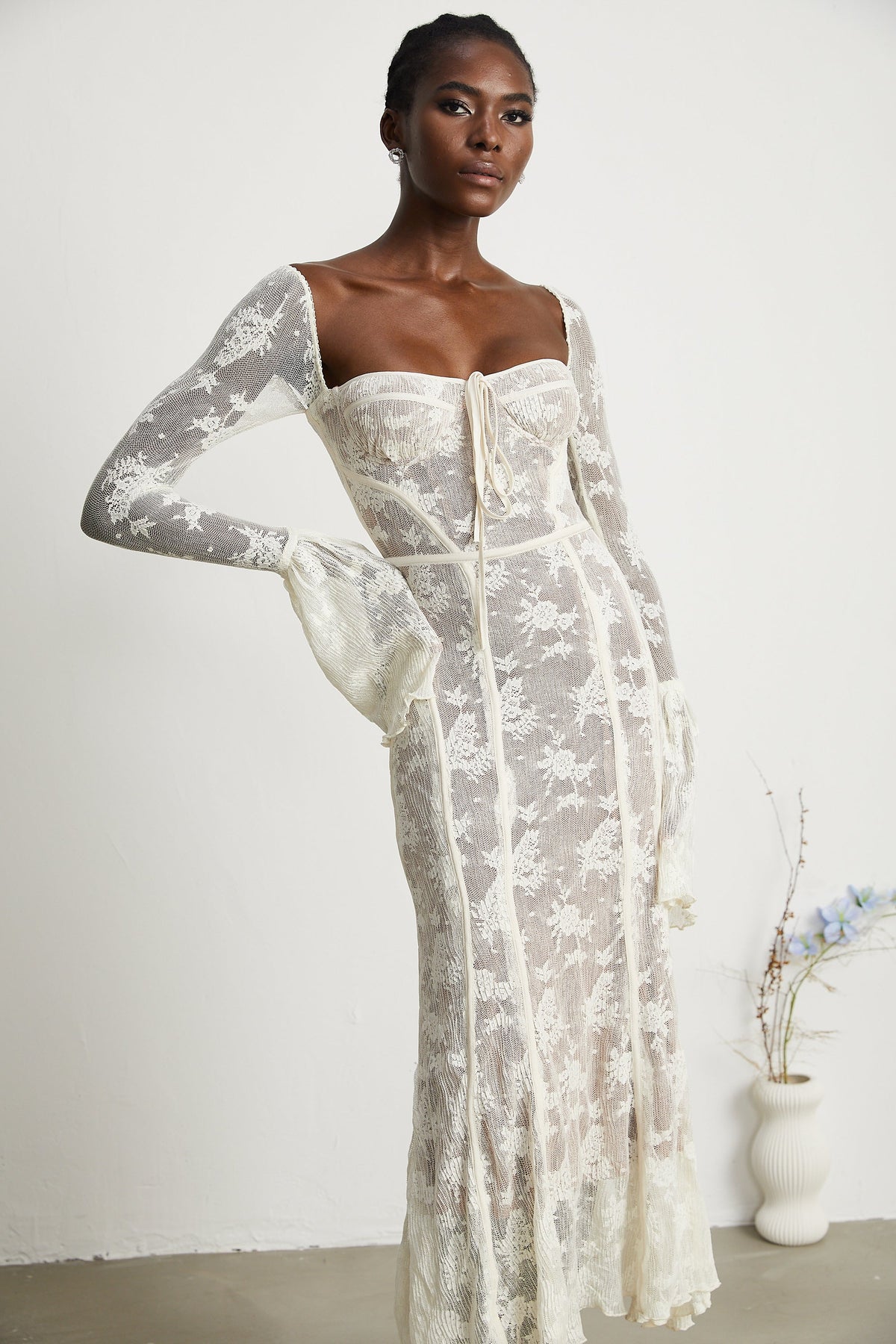 Marlene White Flared Lace Maxi Dress (Final Sale-US Only)