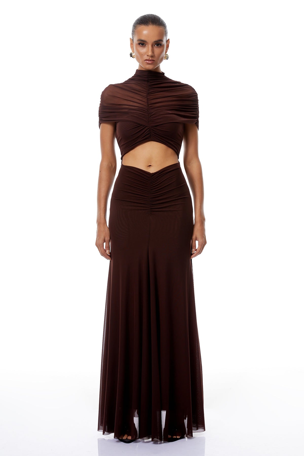 Bruna Cut-Out Ruched Mesh Maxi Dress (Final Sale)