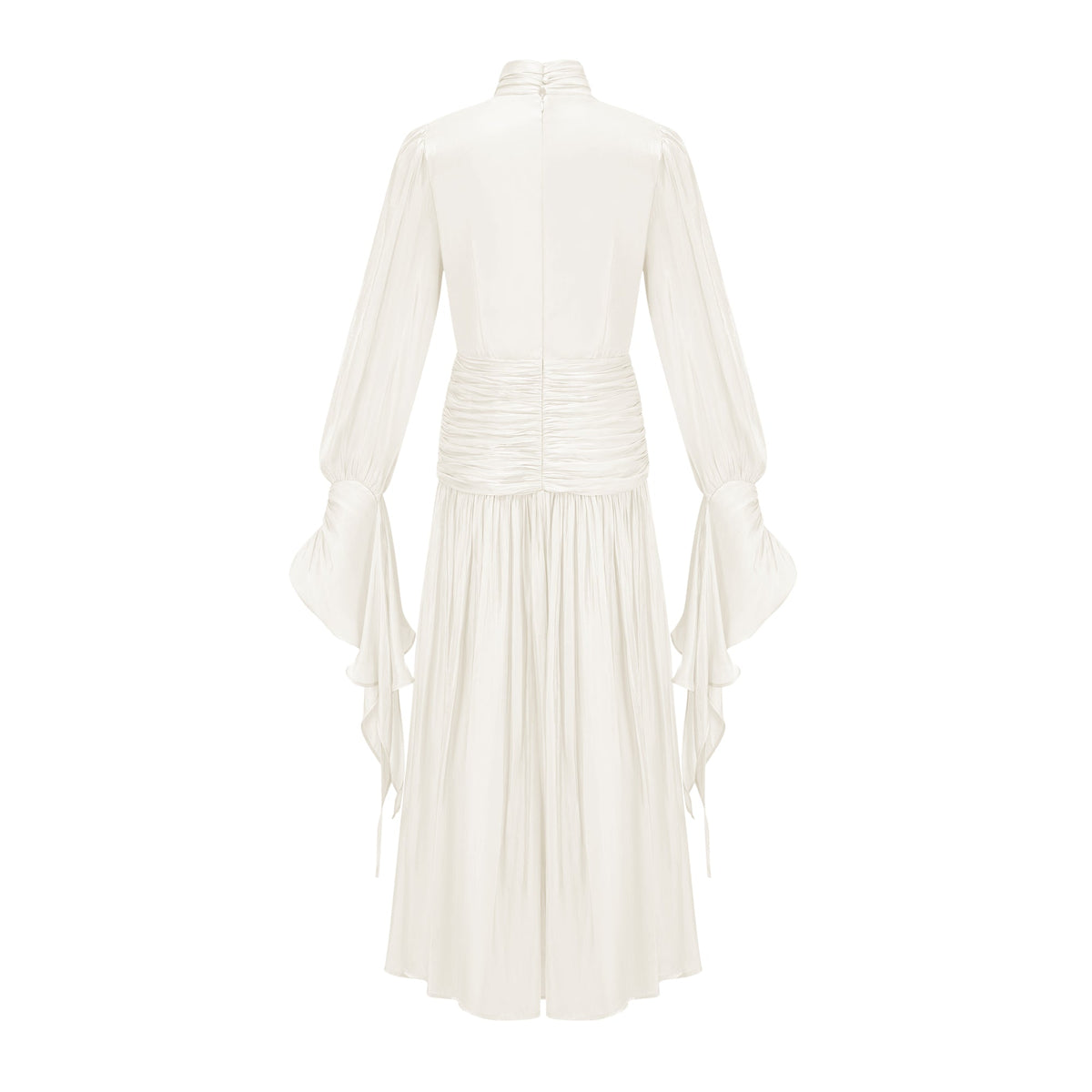 Sarolta Neutral Glossy Ruched Maxi Dress (Final Sale-US Only)