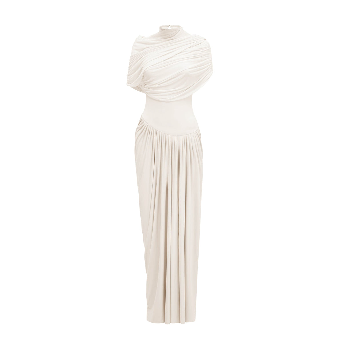 Catherine asymmetrical pleated maxi dress in White