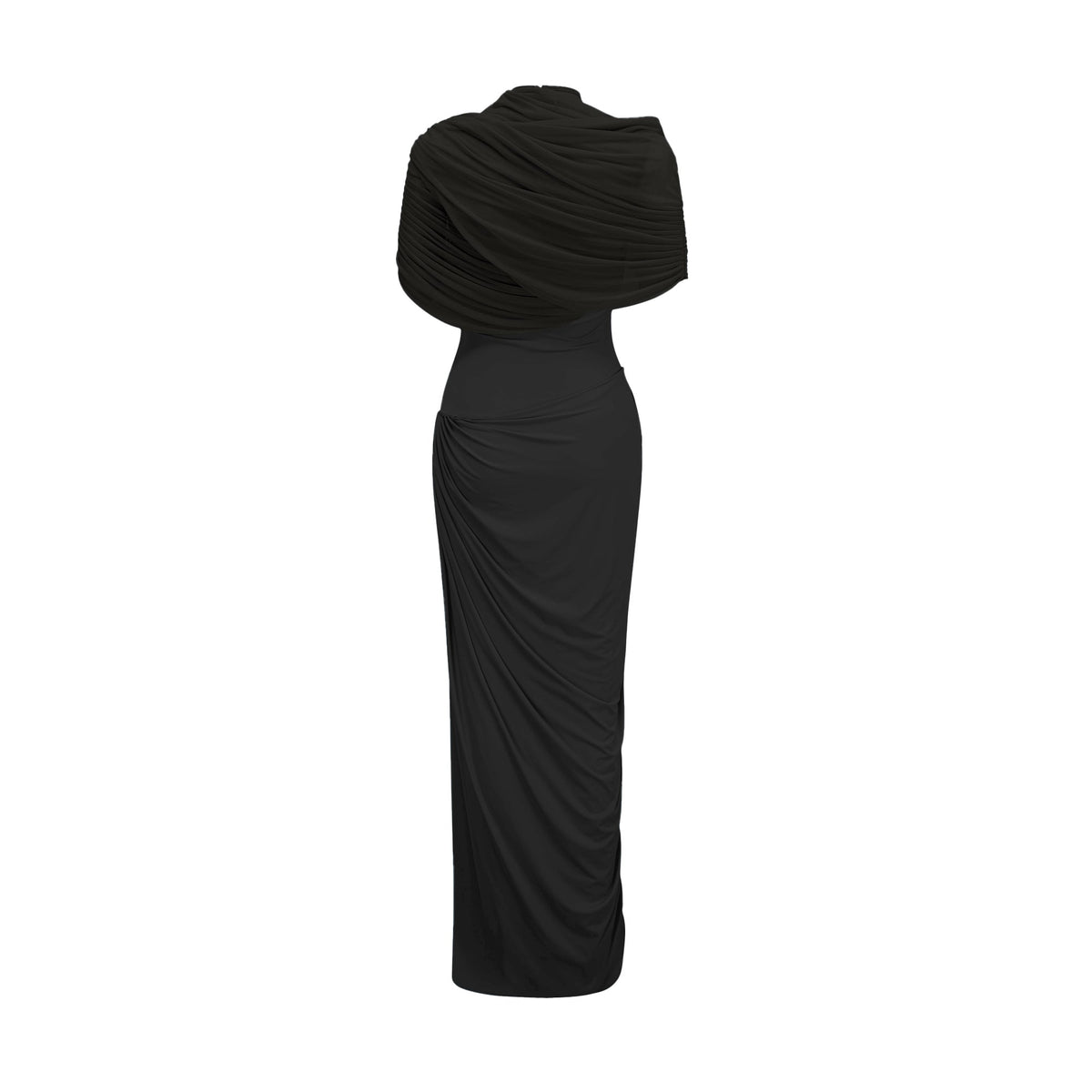 Catherine asymmetrical pleated maxi dress in Black