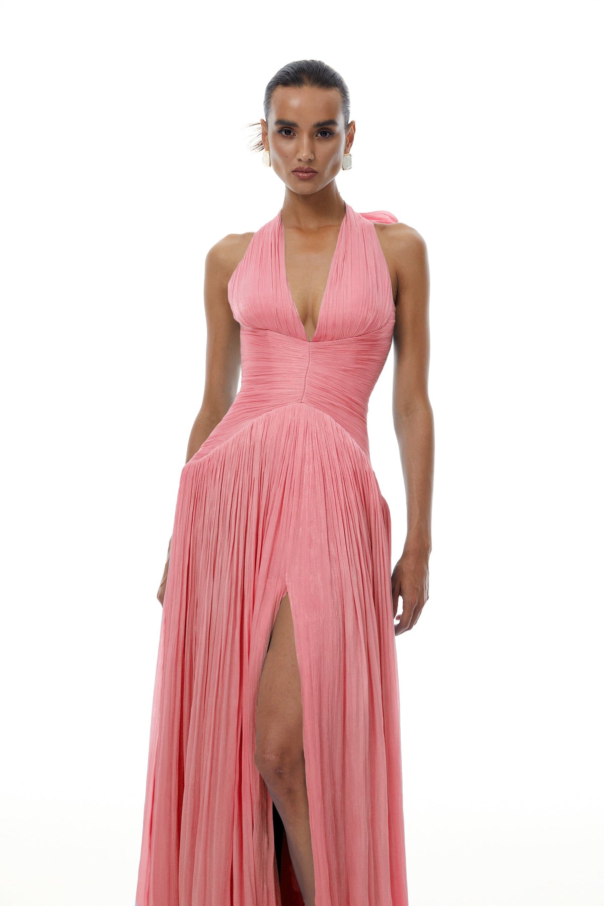 Térébenthine Pink Glossy Gathered Maxi Dress