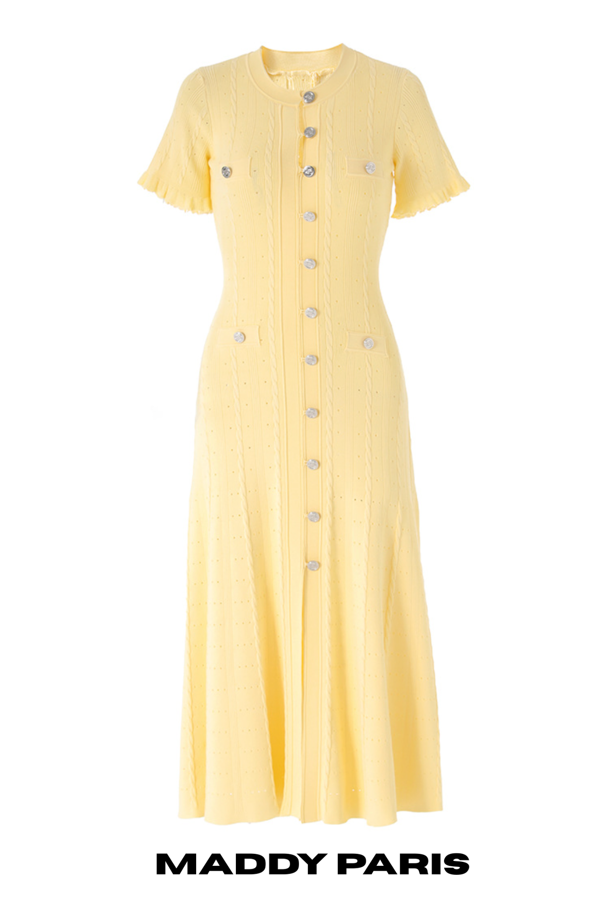 SANDRO GISELLE KNIT MIDI DRESS - YELLOW