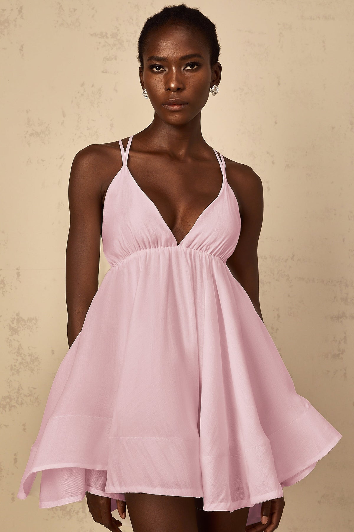 Quincie Pink Shirred Flounced Mini Dress (Final Sale)