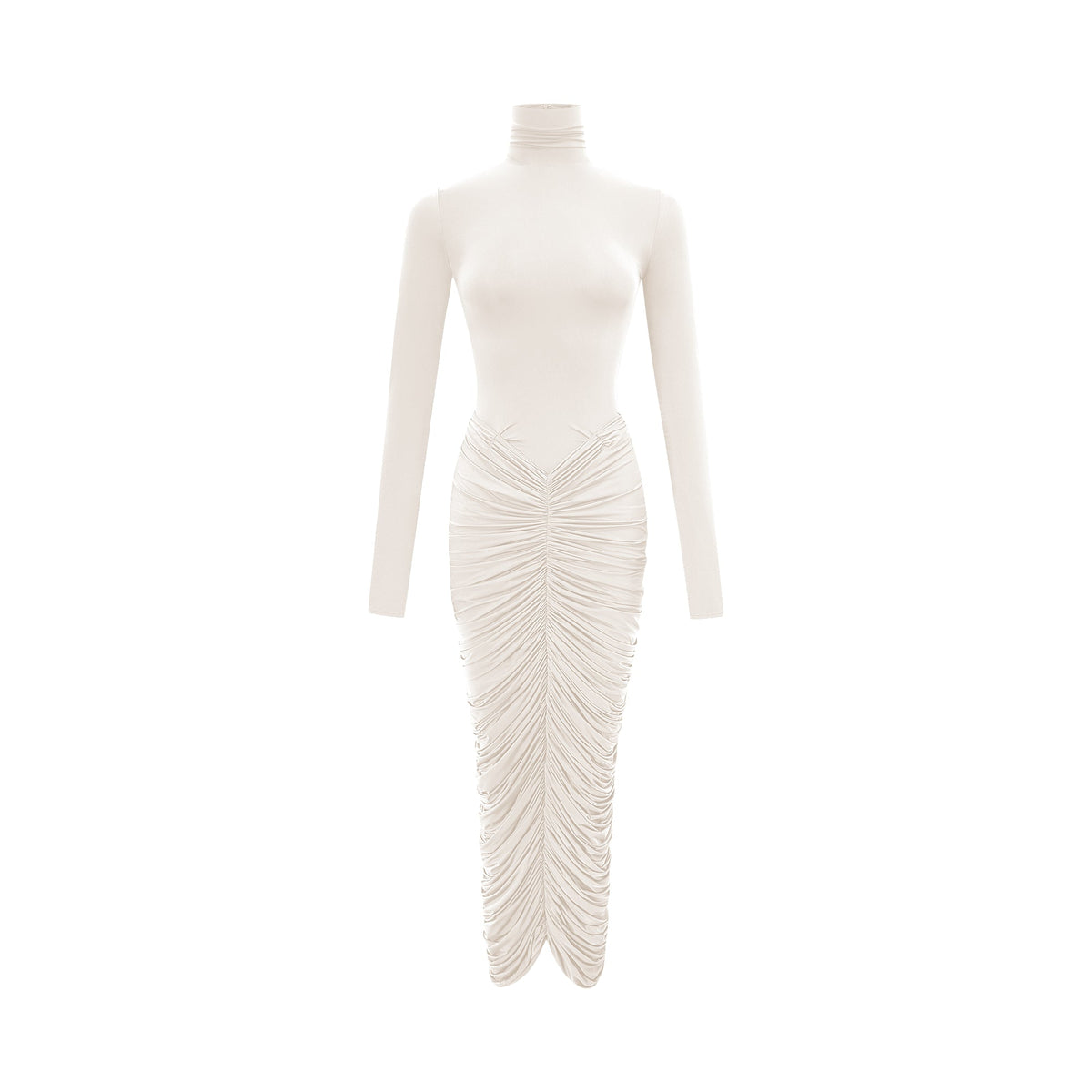 Charitina White Fitted Ruched Midi Dress