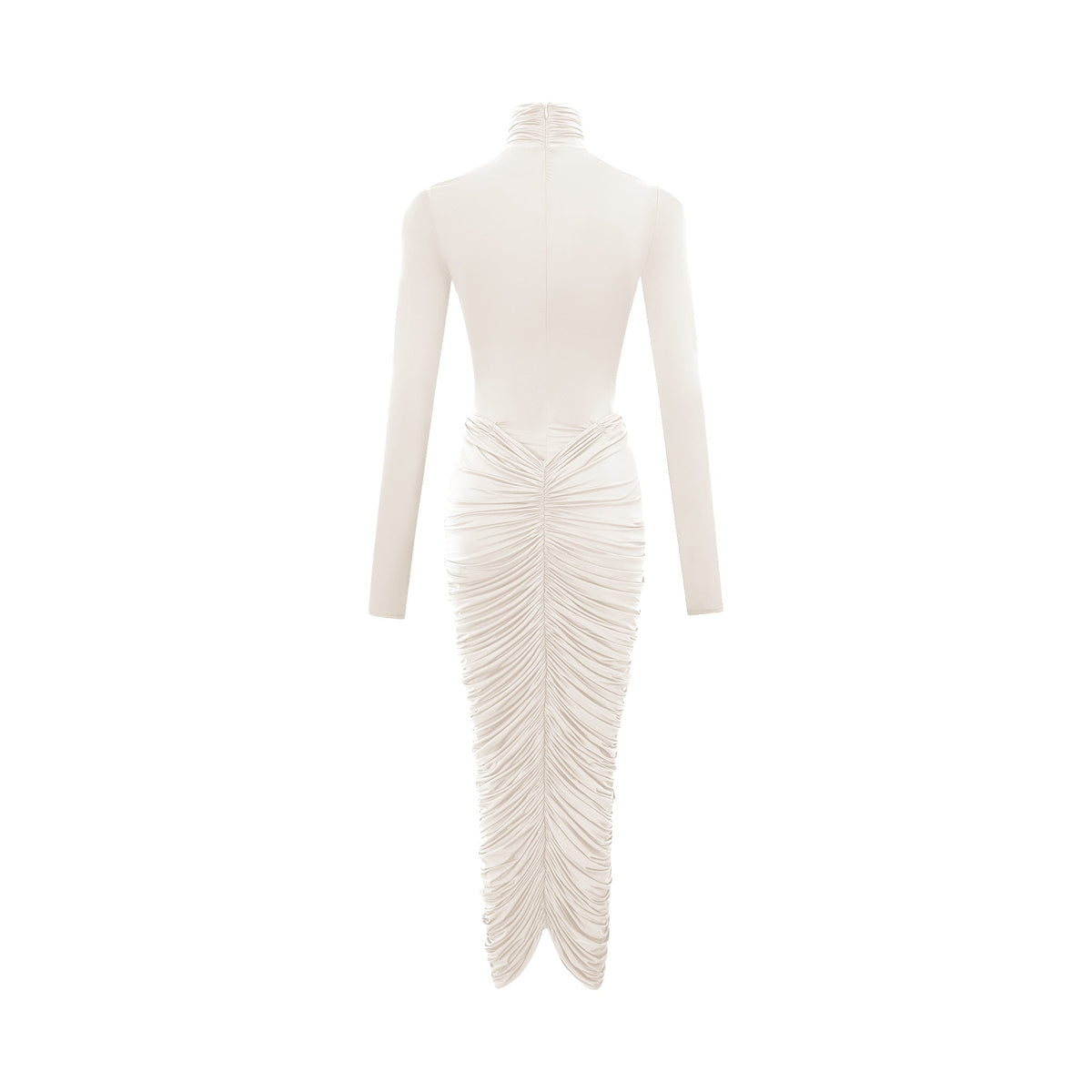 Charitina White Fitted Ruched Midi Dress