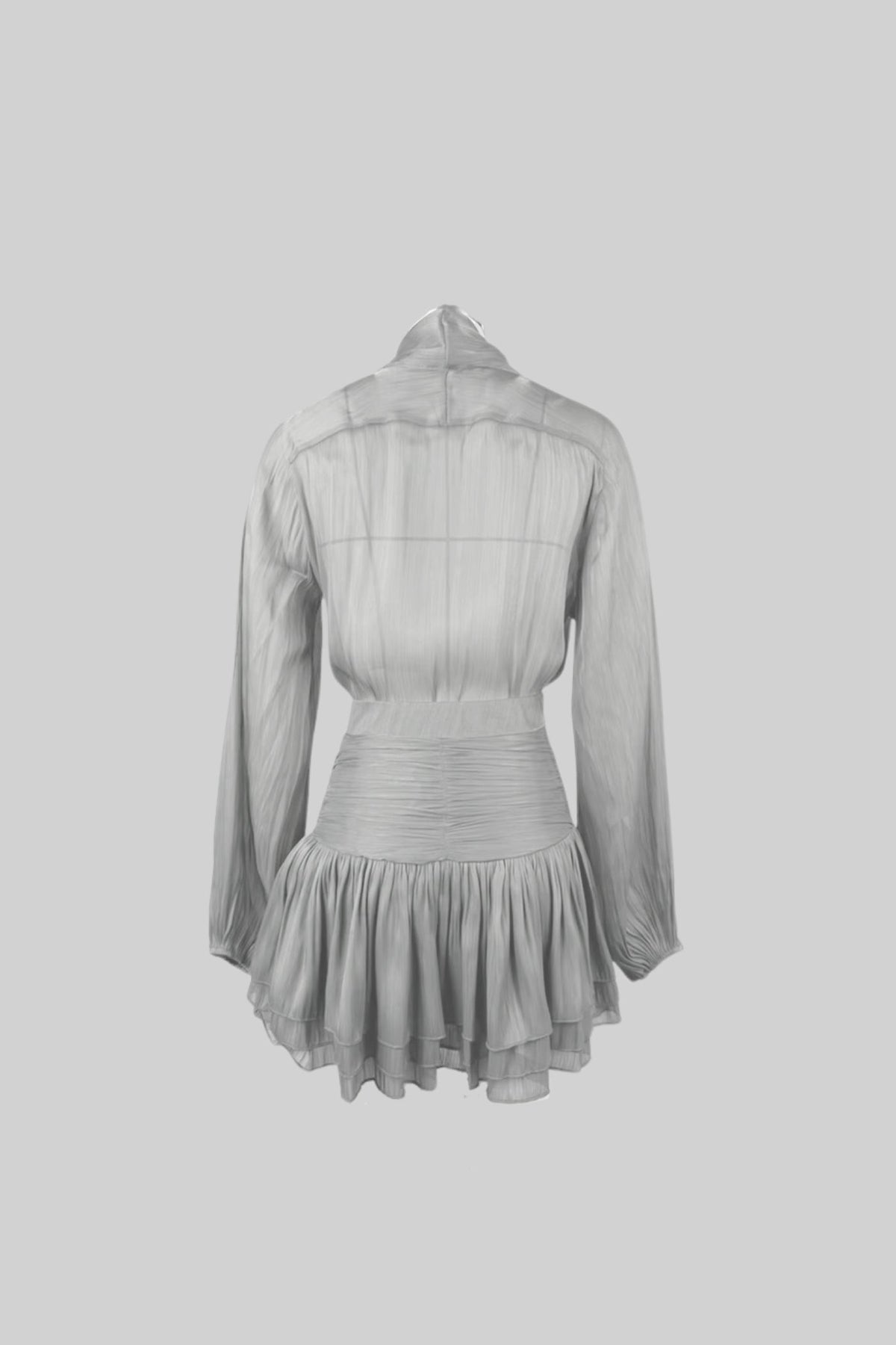 Pleated Set With Shirt and Mini Draped Skirt - Silver
