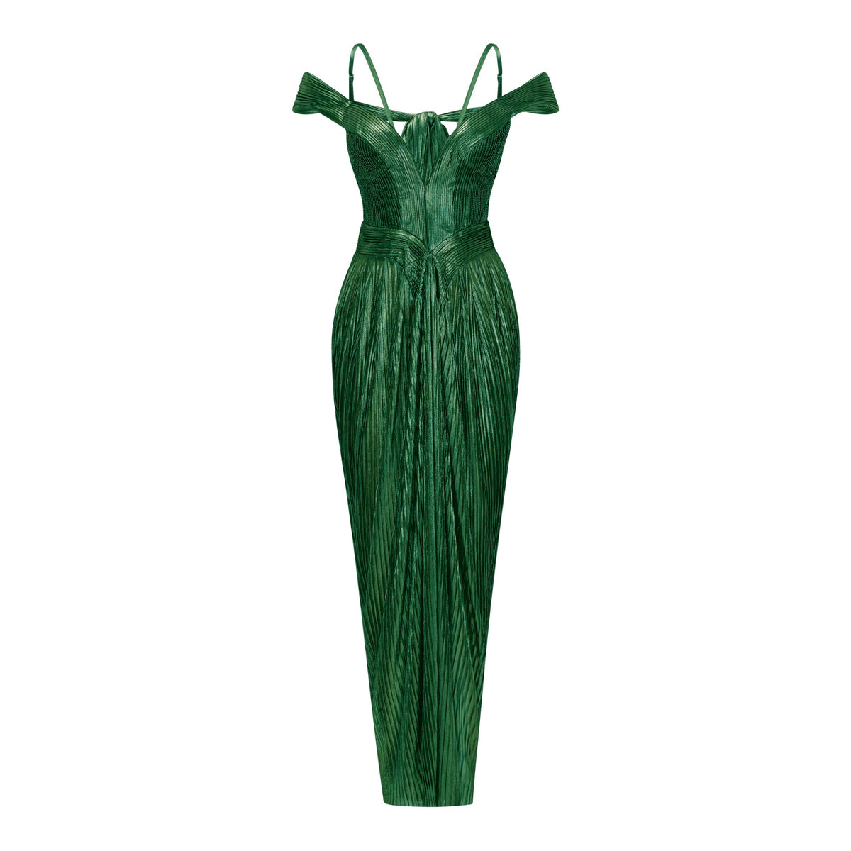 Marise Green Draped Satin Maxi Dress