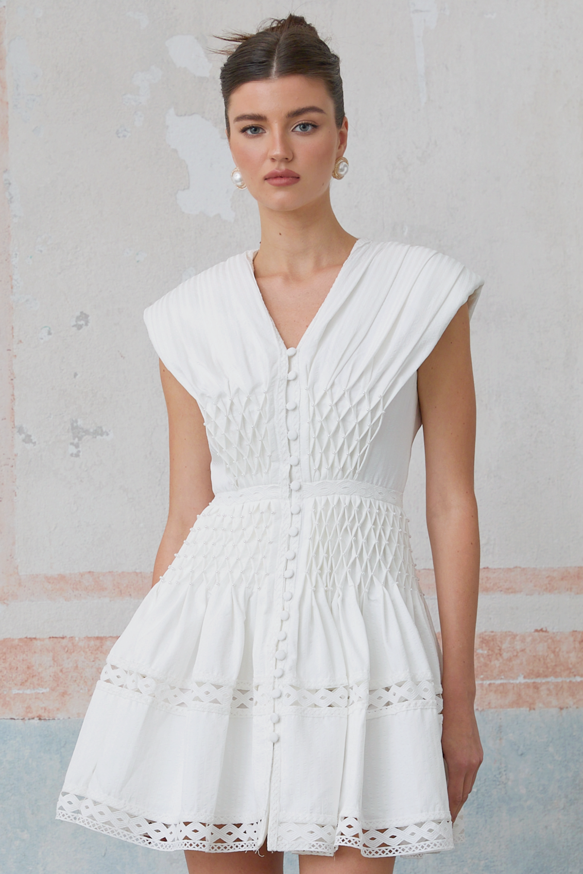 Anaïs cut-out faux-pearl embellished mini dress