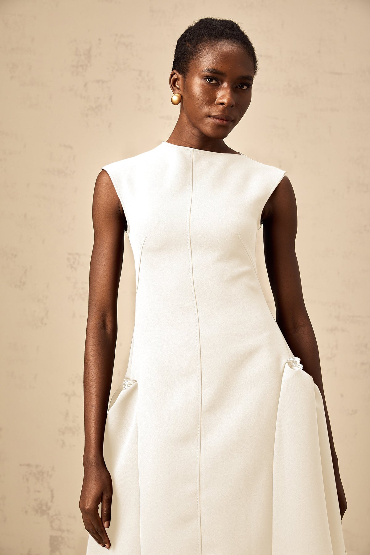 Jenifier white asymmetrical midi dress