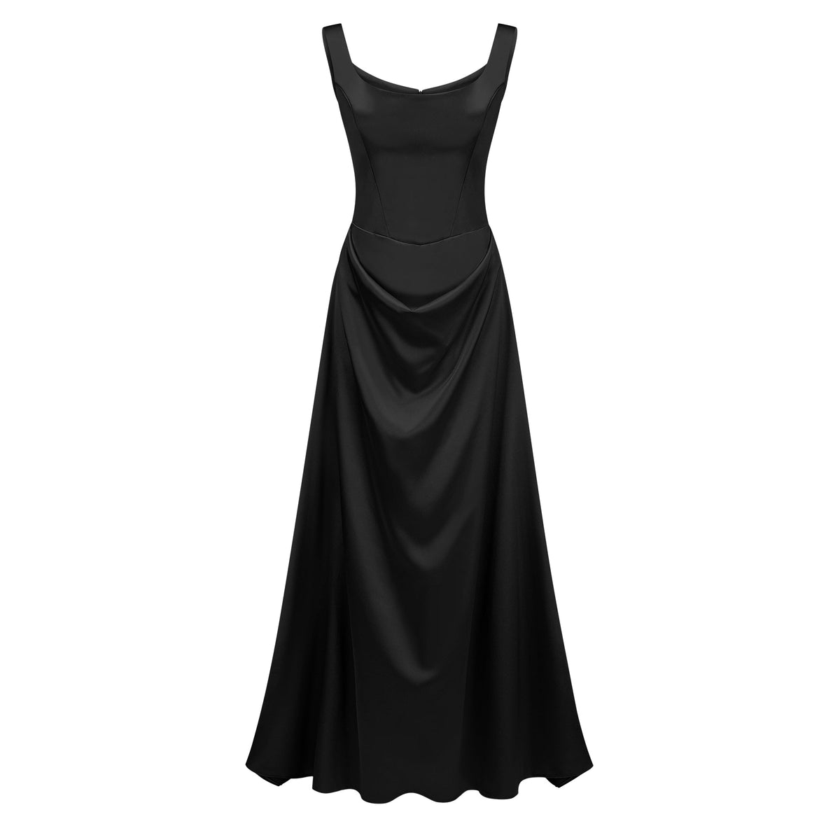Fiona Black Satin Square Neck Maxi Dress