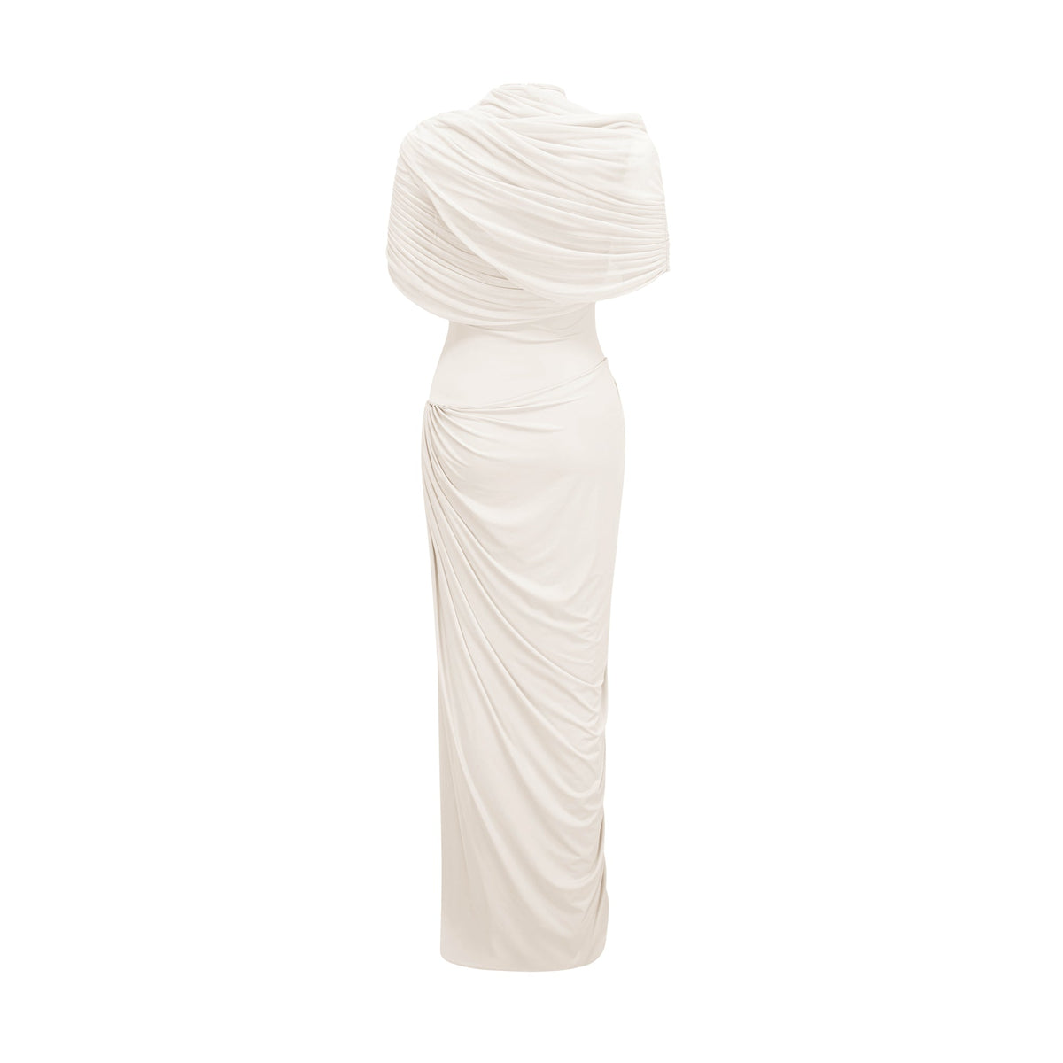 Catherine asymmetric pleated maxi dress in White