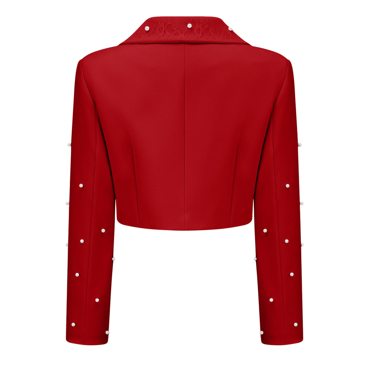 Maja Red Faux Pearl Jacket & Pleated Skirt Set