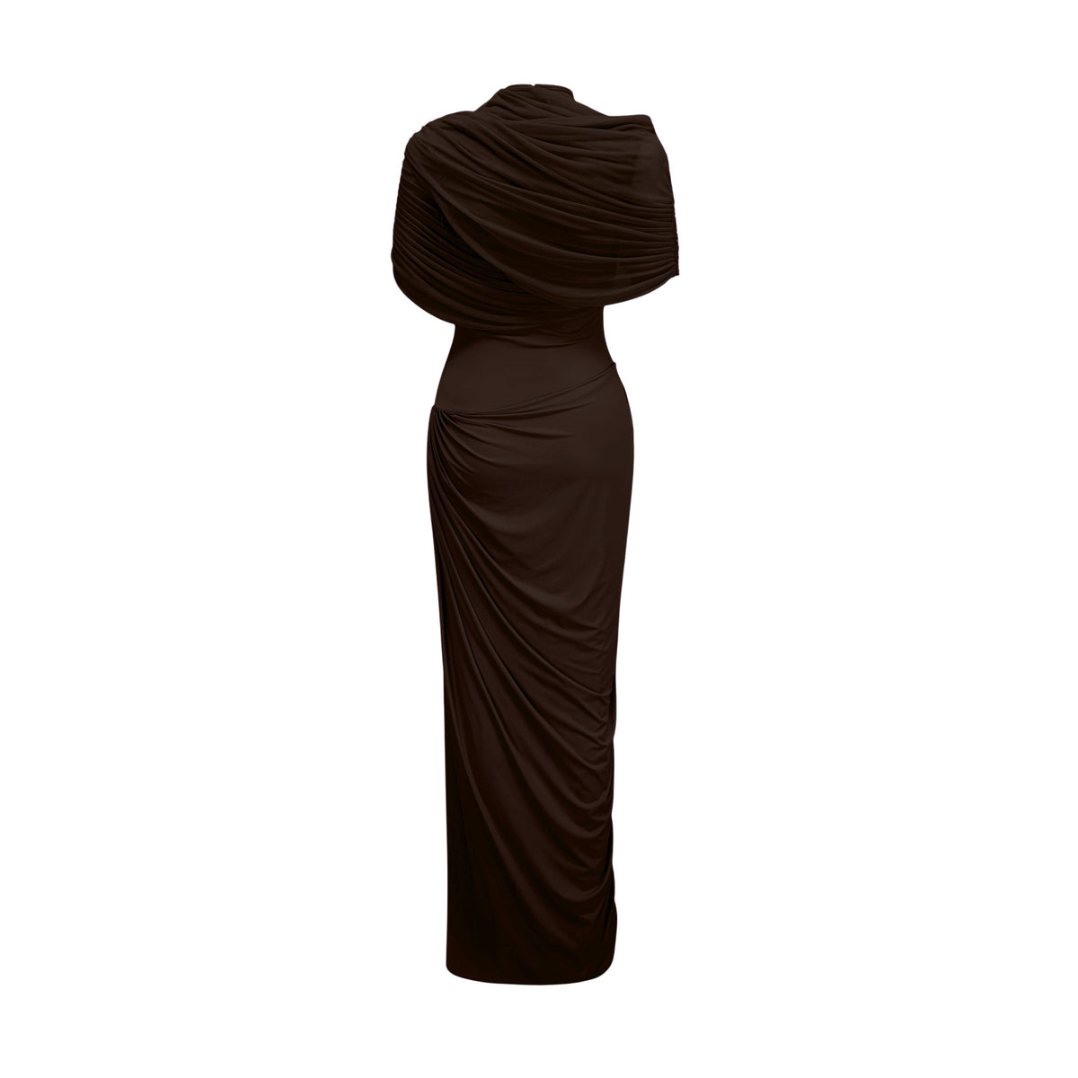 Catherine asymmetrical pleated maxi dress in Brown (Final Sale-US Only)