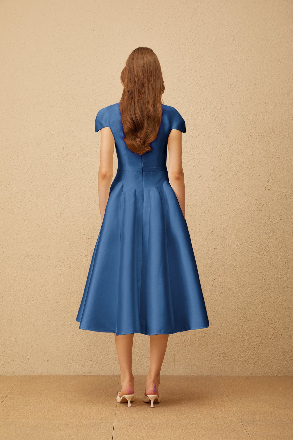 Aventin Blue Godet Design Midi Dress