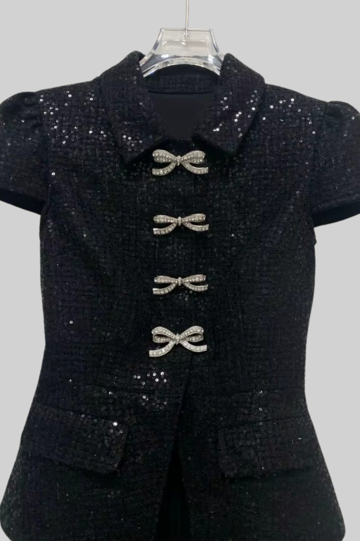 Elegant Dress With Sequined Top And Pleated Skirt - Black