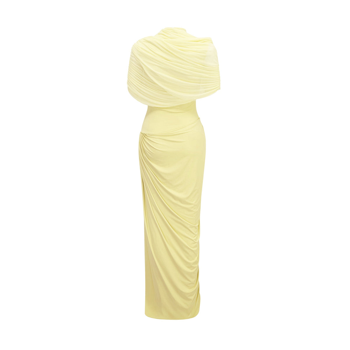 Catherine asymmetrical pleated maxi dress in Yellow