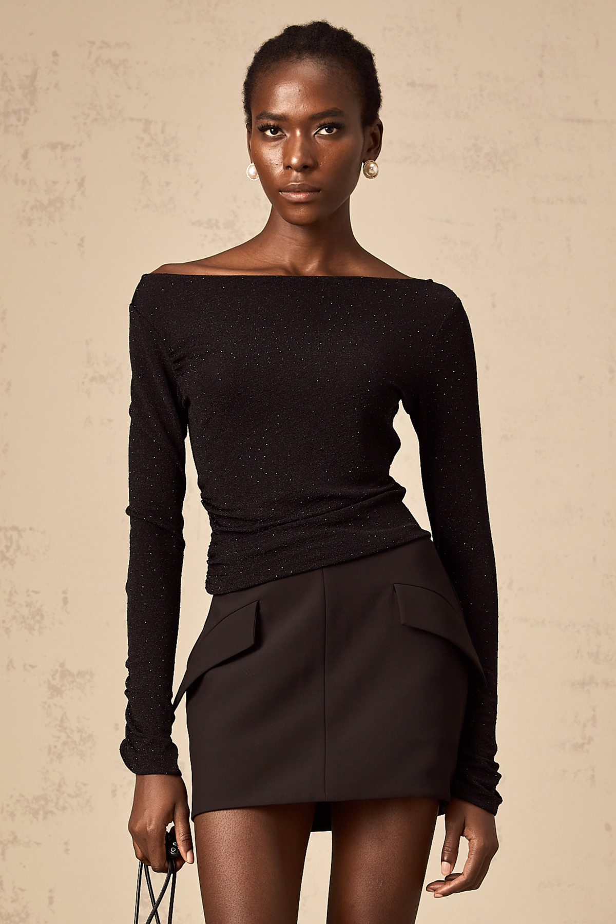Bérénice black sequined top & skirt matching set