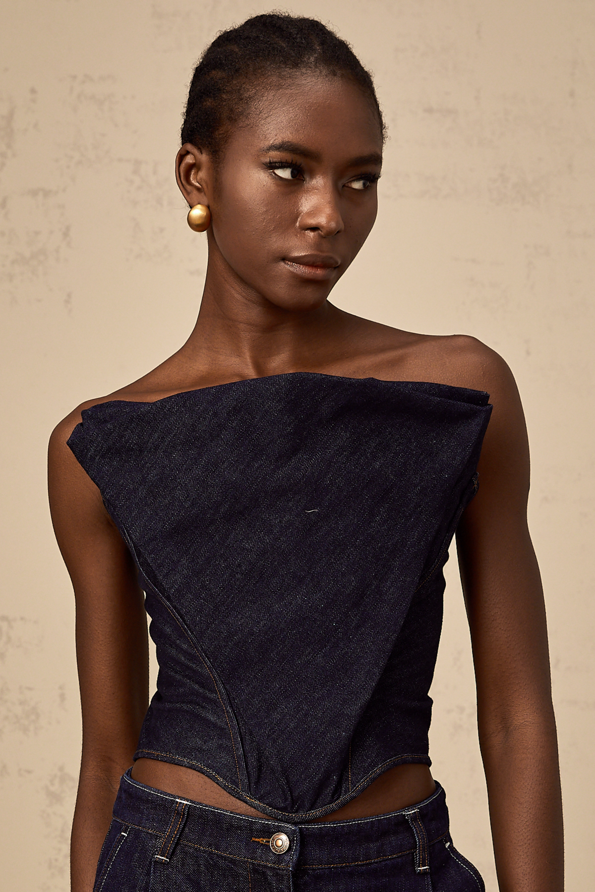 Kléber dark-blue off-shoulder denim top