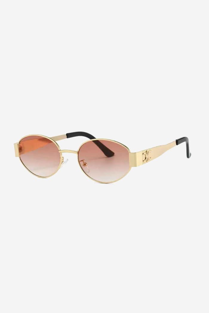 Oval Frame Sunglasses with Engraved Wide Gold Temples – Pink