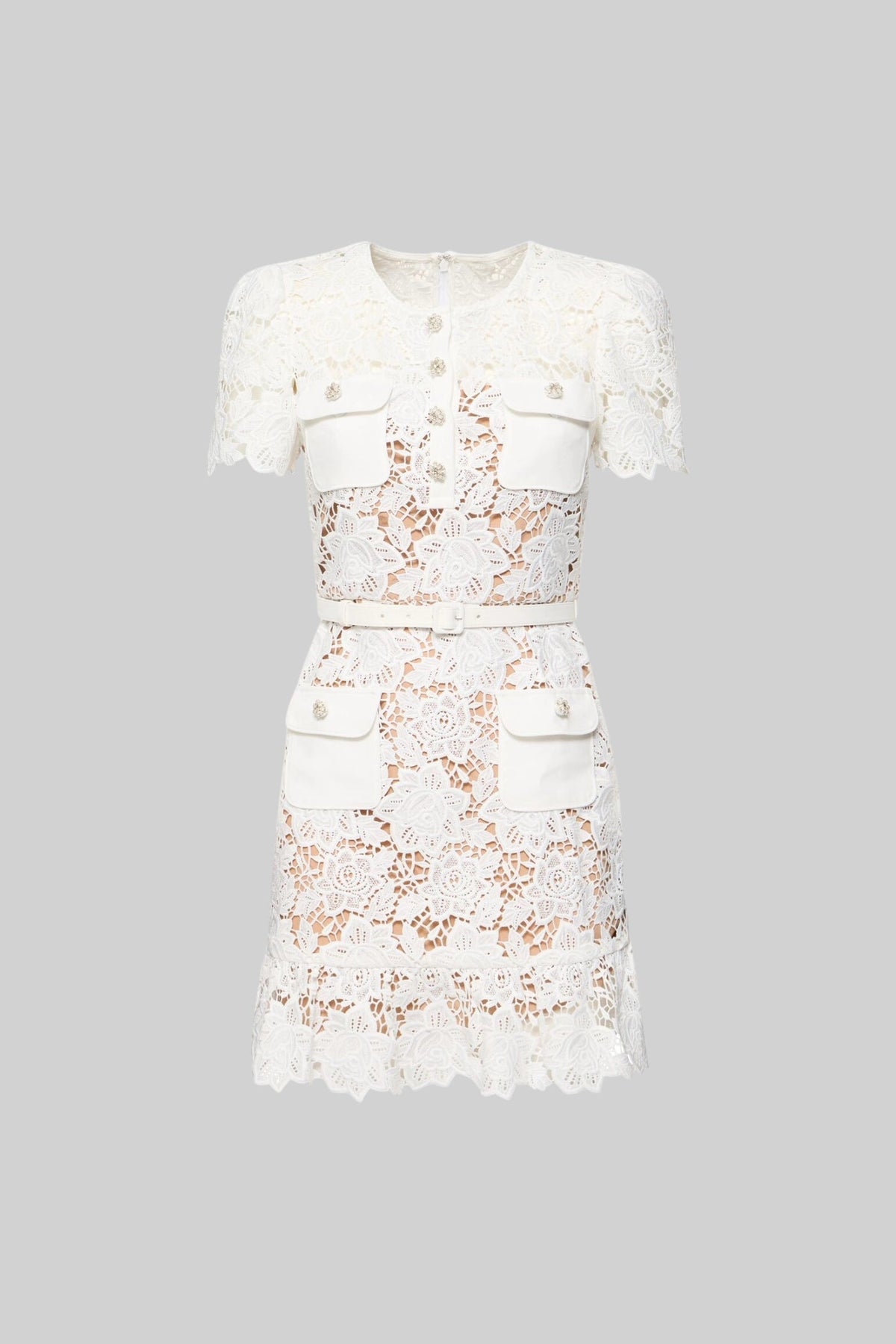 Short Sleeve Embroidered Floral Dress - White