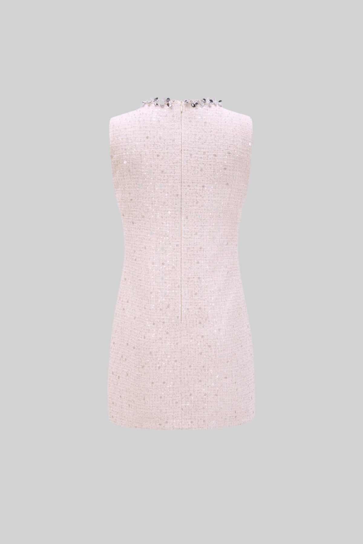 Textured Sleeveless Mini Dress With Sparkling Collar Details  - Pink