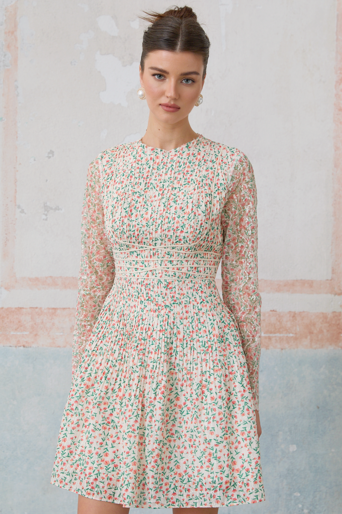 Marion floral-print pleated mini dress