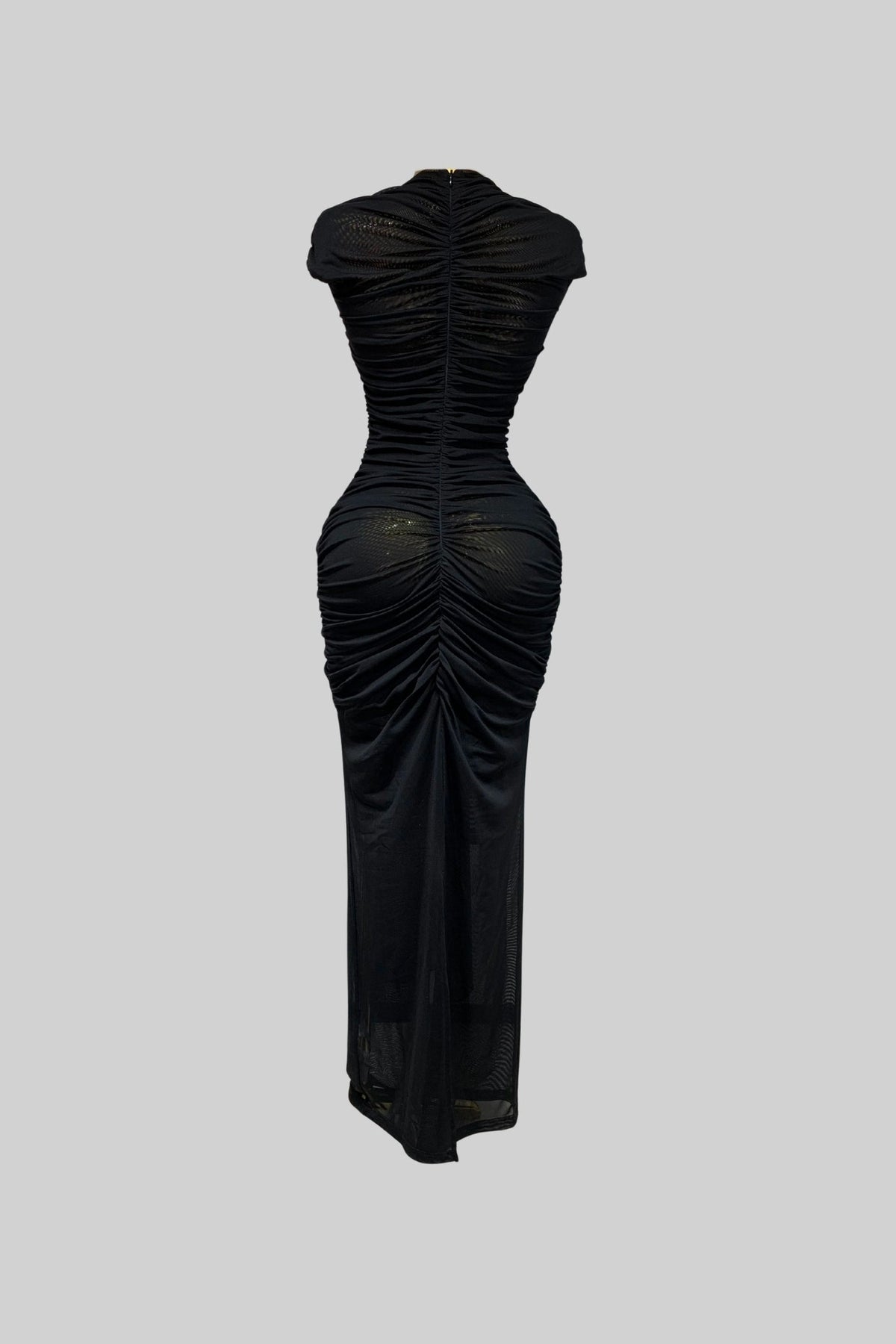 Draped Cut-Out Gown With Gathered Detailing  – Black