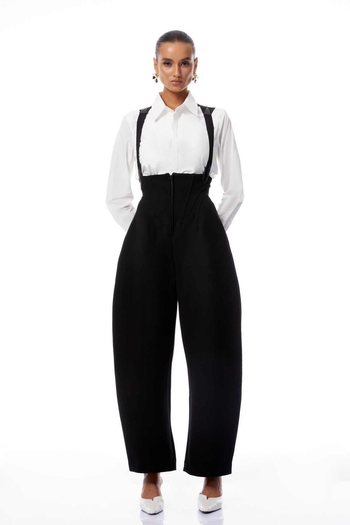 Ivona Black Boned Bodice Wide Leg Overalls